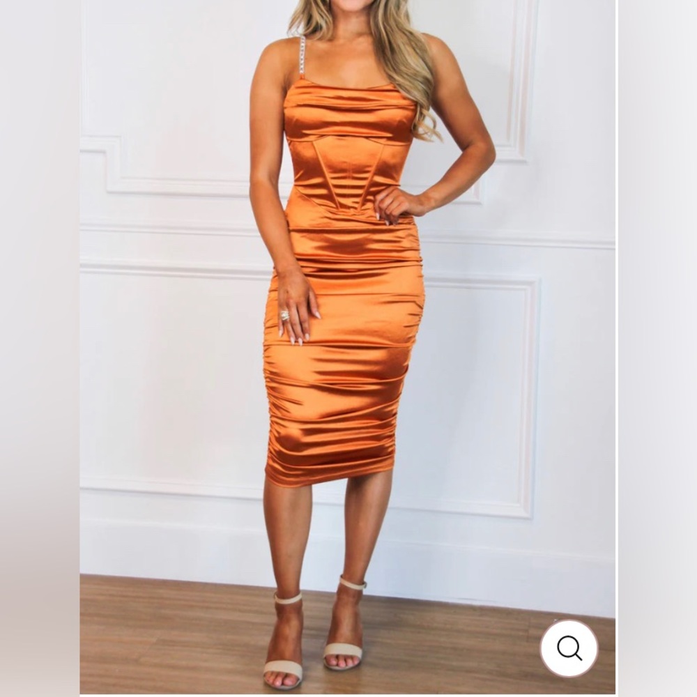 Eye catching Burnt orange satin dress-Size small